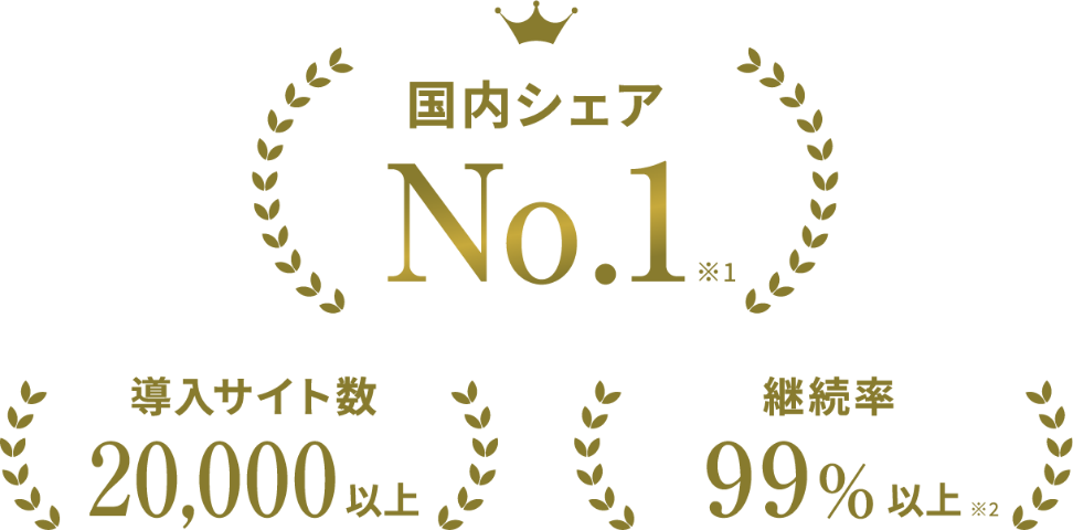 導入サイト数 20,000以上　国内シェア No,1 ※1 継続率 99% 以上 ※2